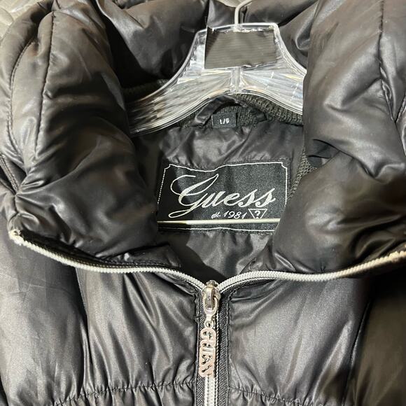 GUESS Quilted Shiny Black Puffer‎ Jacket Womans Size Large - Picture 2 of 7